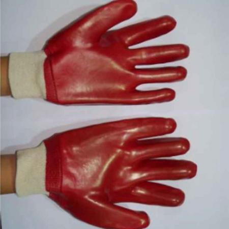 Красные ПВХ одиночные перчатки с трикотажным запястьем