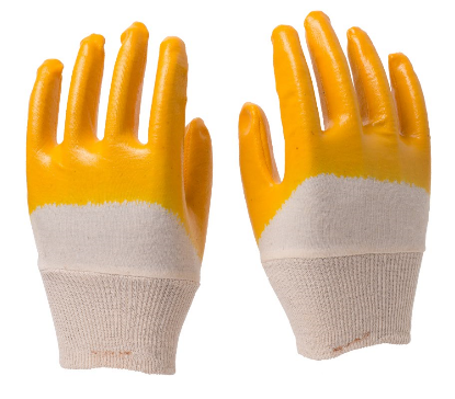 Хлопчатобумажный трикотажный запястье желтый NBR 3/4 перчатки с покрытием