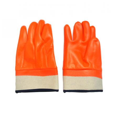 Флуоресцентные оранжевые перчатки ПВХ гладкая финишная защитная манжета