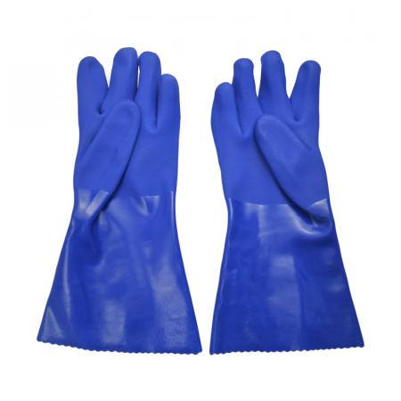 ПВХ химические перчатки синяя песчаная отделка 35см