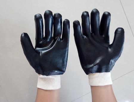 Гладкая отделка Хлопок ТрикотажНое запястье Черная перчатка ПВХ